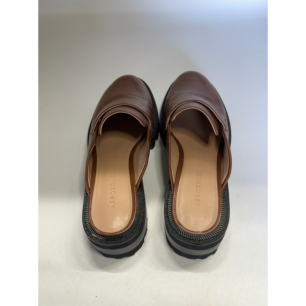 Women's Aerosoles Reba Mule Brown Penny Loafer with Chunky 2" Lug Sole Size 8